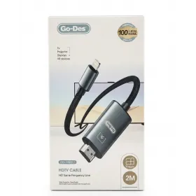 وصلة بروجكتور من الايفون Go-Des - كابل Lightning إلى HDTV بطول 2 متر 093 وصلة بروجكتور من الايفون Go-Des - كابل Lightning إلى HDTV بطول 2 متر 093