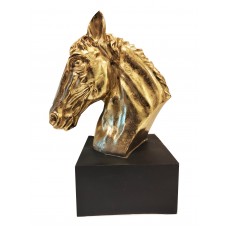 تمثال رأس حصان ذهبي قاعدة سوداء ديكور منزلي